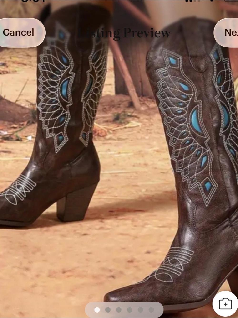 Embroidered Heeled Western Boots in Brown & Turquoise Accents EU 40